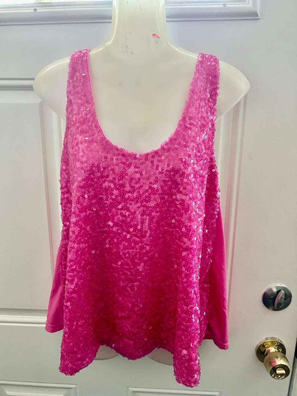 Hot Pink Sequin Tank Top - Size Large = Pre=owned